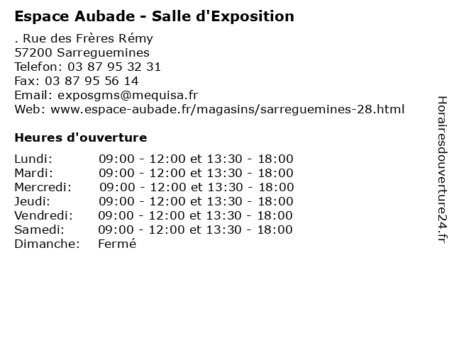 Horaires d ouverture Espace Aubade Salle d Exposition